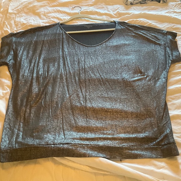 Eileen Fisher Gun Metal Short Dolman Sleeve Blouse Plus 2X 100% Linen NWOT - Picture 1 of 6
